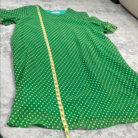 New Karoleva Green White Polka Dot Shift Dress Embroidered Lace Sleeve Plus Size - Picture 7 of 7